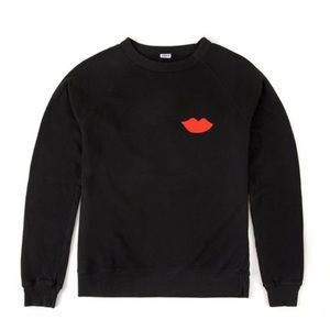Clare V. Lips Sweatshirt Black Crewneck Size Large